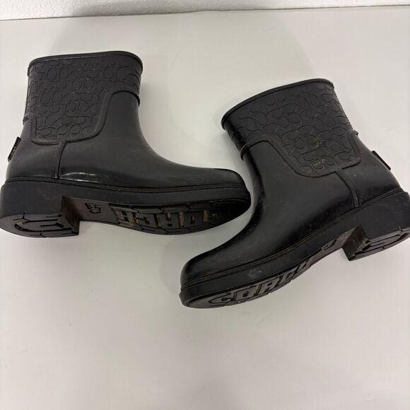 Coach Black Monogram Mid Calf Pull On Rain Boots Women's Size 5 - Picture 10 of 12